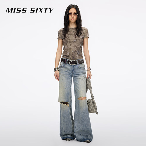 Miss Sixty2026秋季新款T恤女圆领复古插画天使烫钻印花短袖上衣 - 图1