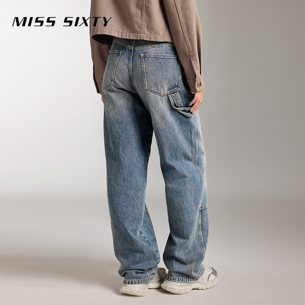 Miss Sixty牛仔裤女复古洗水设计感拼裁显瘦百搭工装风阔腿裤