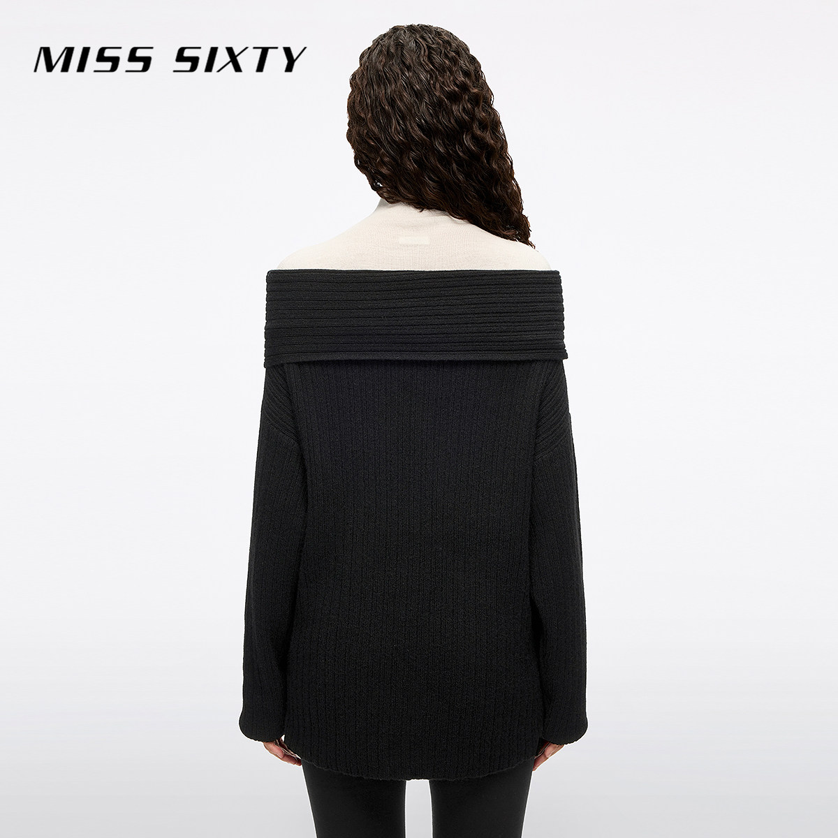 Miss Sixty2025冬季新款牦牛绒针织衫女一字肩坑条罗纹上衣毛衣,淘宝优惠券,粉丝福利购,淘宝优惠卷