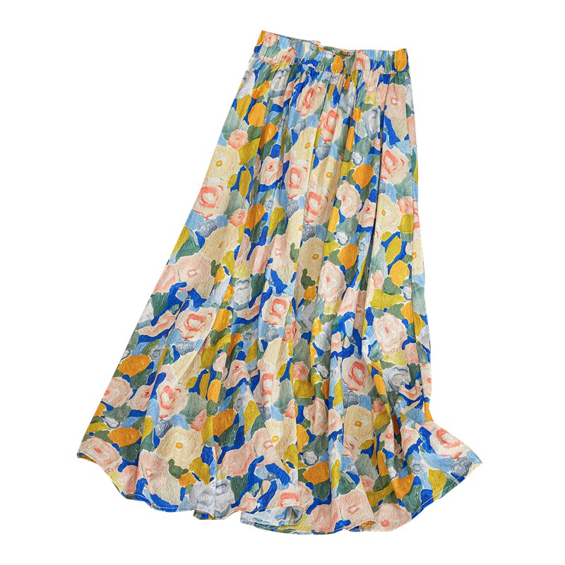 她池油画风2023春装新款松紧半身裙 她池半身裙