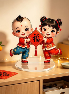 平面福到送财运新款摆件家用办公室招财创意新年装饰品摆台礼物