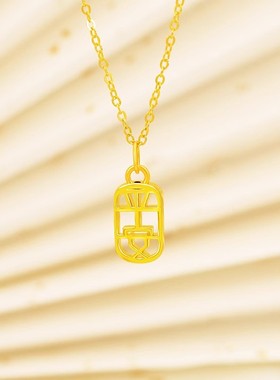 香港雪禧平安如意吊坠金包银项链女款新中式国风锁骨链送女友礼物