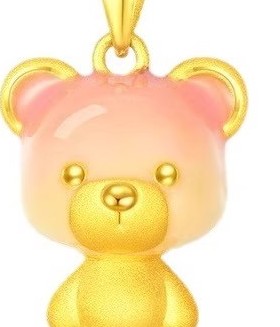 香港雪禧冰淇淋小熊吊坠金包银挂坠配项链生日礼物女生送女友老婆