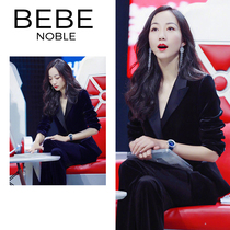 BEBE NOBLE Gold Velvet Suit Suit Casual Fashion Temperament Professional OL Black Western Suit Pants Two Sets