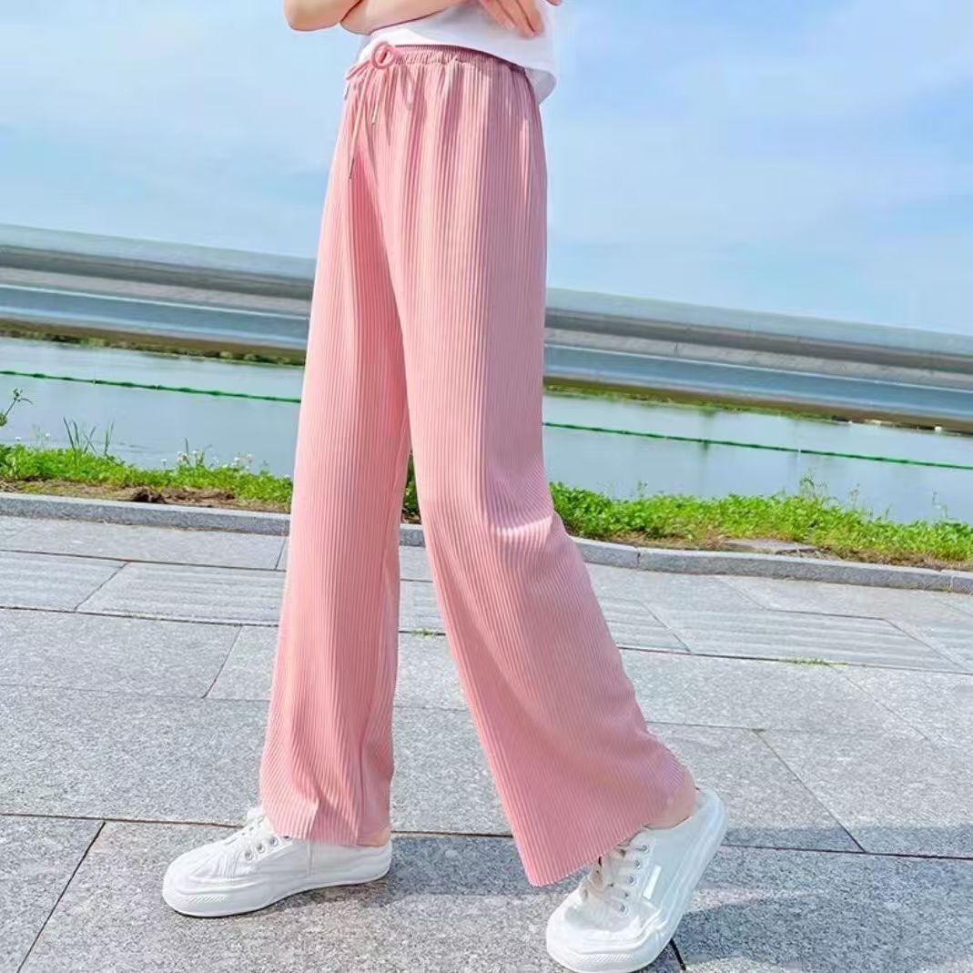 女童冰丝垂感阔腿裤夏季2024新款中大童韩版女孩高腰宽松直筒新品 - 图2