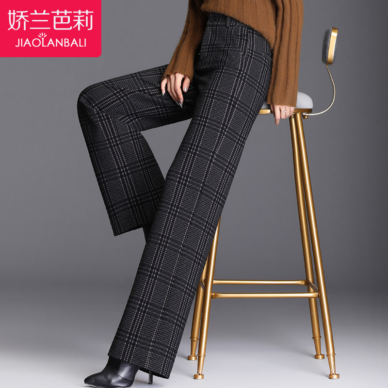 秋冬毛呢妈妈阔腿长裤格子宽松 娇兰芭莉中老年女装