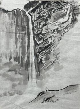 名家唐若山书画收藏品手绘人物老虎老字画真迹古玩会所挂画L290