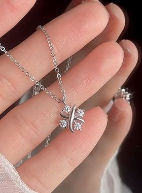 S925纯银项链女百搭韩版轻奢镶钻锁骨链小众设计吊坠感项饰品