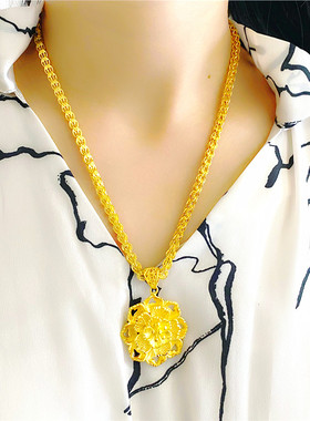 仿黄金镀金凤尾女项链粗 仿真越南沙金大花吊坠 久不掉色婚庆首饰
