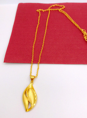 越南沙金项链女久不掉色 铜镀金仿黄金饰品叶子吊坠 欧币细锁骨链