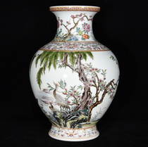 Ancient play antique Yuan Ming clear hand-painted porcelain ceramic Large Qingyong Yongzheng New Year Pink New Year Pink Flowers Bird Grain Bottle