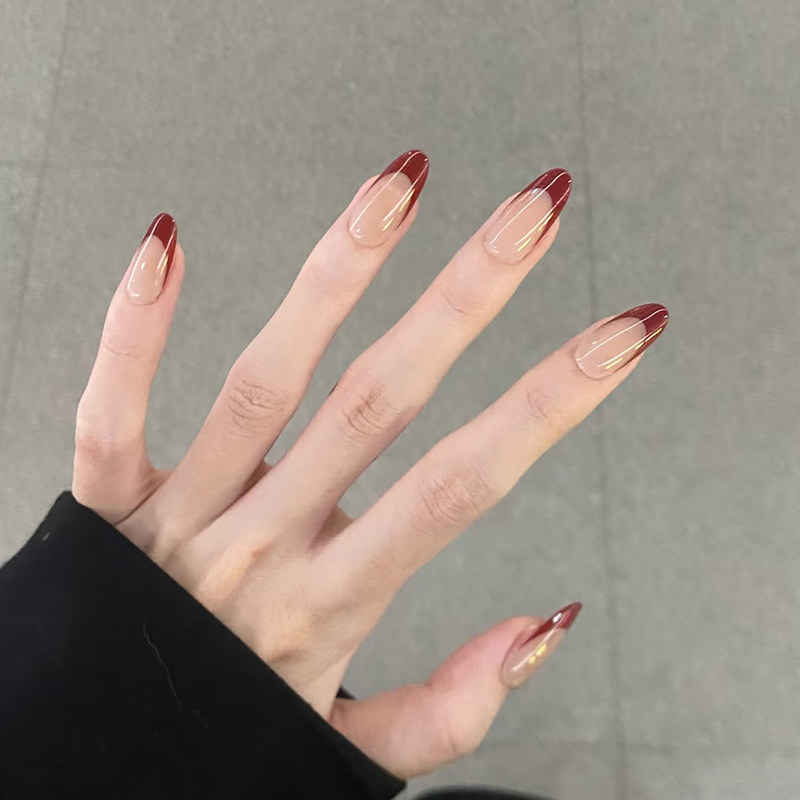 红色法式美甲纯手工穿戴甲中长款2025新款高级感秋冬指甲贴片显白,淘宝优惠券,粉丝福利购,淘宝优惠卷