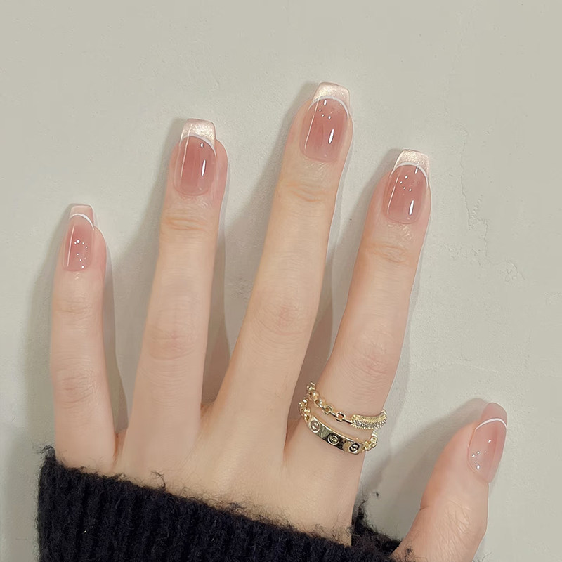 纯手工法式猫眼美甲穿戴甲短款学生党2026新款高级感秋冬指甲贴片,淘宝优惠券,粉丝福利购,淘宝优惠卷