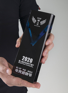 水晶奖杯定制定做创意胜利V字奖牌定做荣誉授权牌年会颁奖纪年会