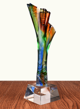 引领者琉璃奖杯定制 优秀员工奖杯定做 先进工作者奖杯创意纪年会