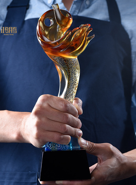 琉璃奖杯定制定做精品年会水晶奖杯公司荣誉团队冠军制作免费年会