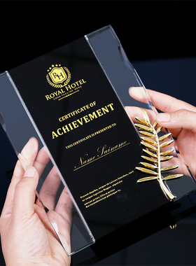 奖牌定制定做棕榈奖水晶授权牌荣誉牌匾经销商加盟牌奖杯年会