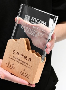 久爱创意书本实木水晶奖杯定制定做庆典员工颁纪念品商务礼品年会