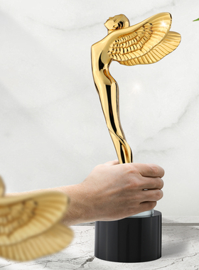 奥斯卡小金人奖杯定制年会奖品水晶定做翅膀天使金属奖杯制作年会