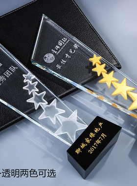 金银铜色五颗小星星水晶玻璃五角星奖杯奖牌定制公司优秀员工年会