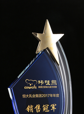 水晶奖杯个性定制做奖杯奖牌蓝色金属五角星公司年会颁奖体育年会