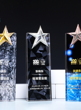 奖杯定制刻字五角星金银铜荣誉奖牌授权牌员工颁优秀员工年会