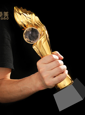 现货大号树脂奖杯镀金水晶奖杯定制创意金属奖杯翅膀奖座定做年会