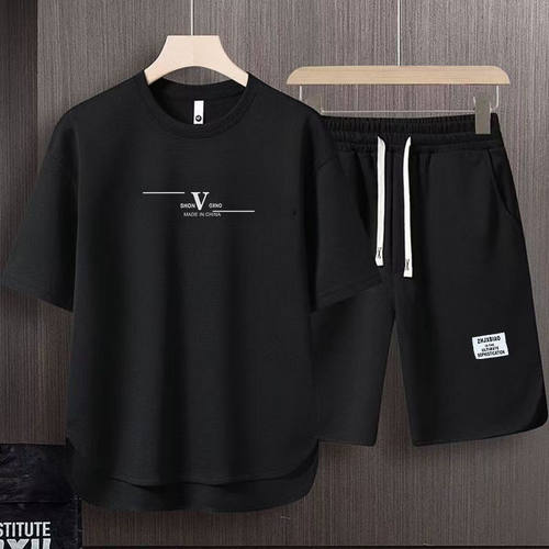 【官方正品】2025新款短袖短裤套装大码夏季男士宽松男帅气一整套 - 图1