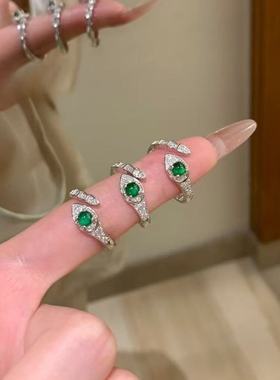 纯银危地马拉翡翠戒指蛇戒