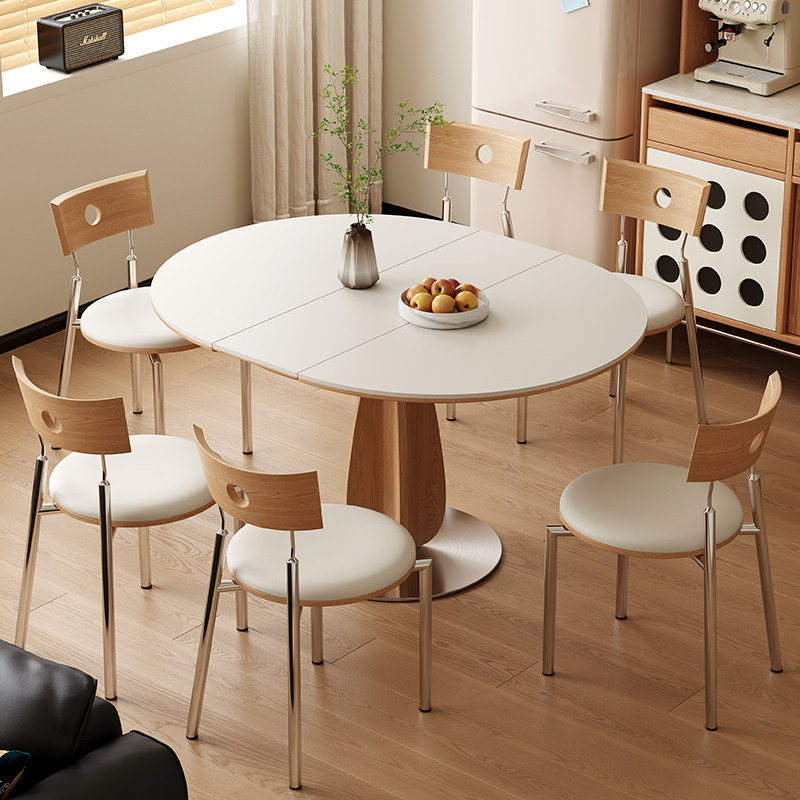 Simple stone solid wood color changeable oval dining table