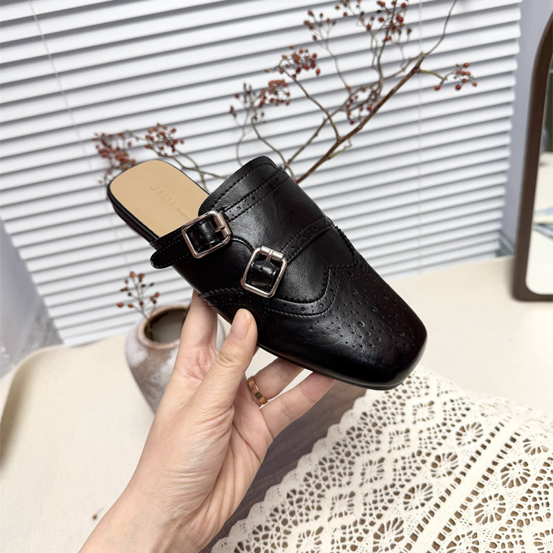 JIDI春季女鞋1厘米低跟真皮休闲包头半拖浅口脚蹬平底拖鞋小单鞋,淘宝优惠券,粉丝福利购,淘宝优惠卷