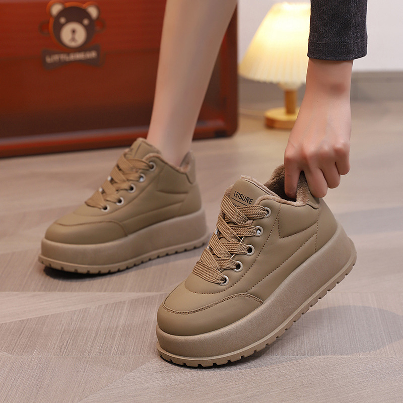 松糕厚底纯色鞋2025新款秋冬板鞋子百搭面包加绒棉鞋子mxx-7803 - 图2