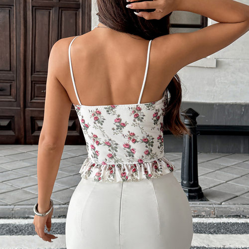 Floral slimming lace fishbone suspender碎花修身蕾丝鱼骨吊带 - 图2