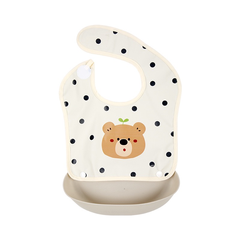 Korean style baby removable rice pocket for eating, waterproof cartoon bib for boys and girls, baby food supplement three-dimensional bib, no wash