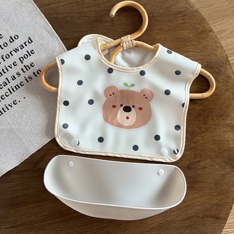 Korean style baby removable rice pocket for eating, waterproof cartoon bib for boys and girls, baby food supplement three-dimensional bib, no wash