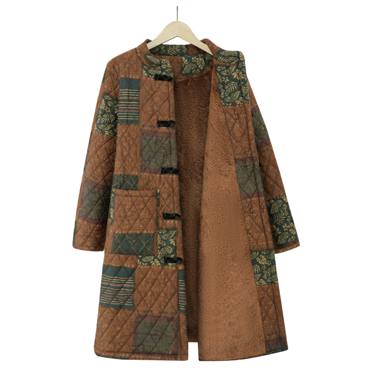 妈妈冬装新中式加绒长款棉衣中老年女装大码宽松复古盘扣棉服棉袄 - 图3