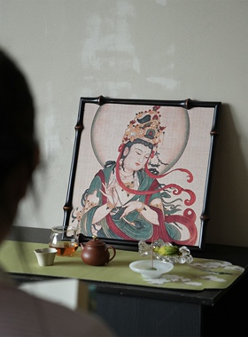 【弦上青山】新中式竹制挂屏筇竹边框书房禅意茶室复古装饰画