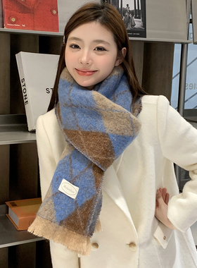 围巾菱形格韩版女冬季