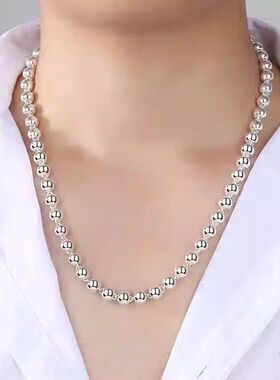圆珠链纯银999链子项链毛衣链男女夏无吊坠珠链银长款素链珠佛珠