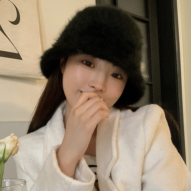 白色兔毛帽子女秋冬季毛绒渔夫帽大头围冬天毛毛水桶帽盆帽显脸小,淘宝优惠券,粉丝福利购,淘宝优惠卷