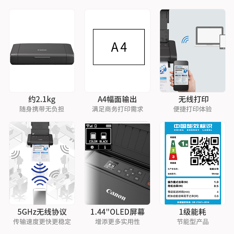 佳能TR160无线便携式打印机 TR150商务小型办公移动车载电池户外彩色喷墨家用照片A4作业文件 - 图3