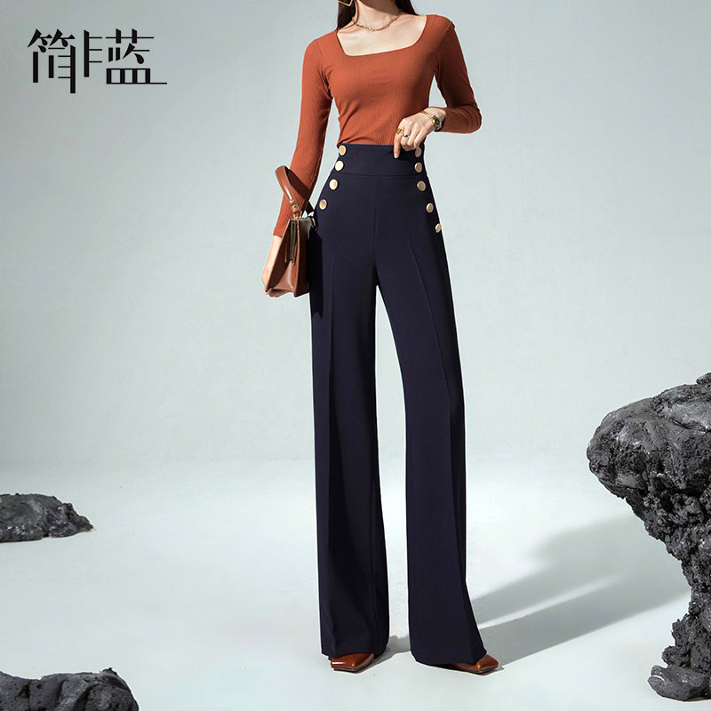 简非蓝超高腰2021秋冬毛呢阔腿裤 简非蓝休闲裤