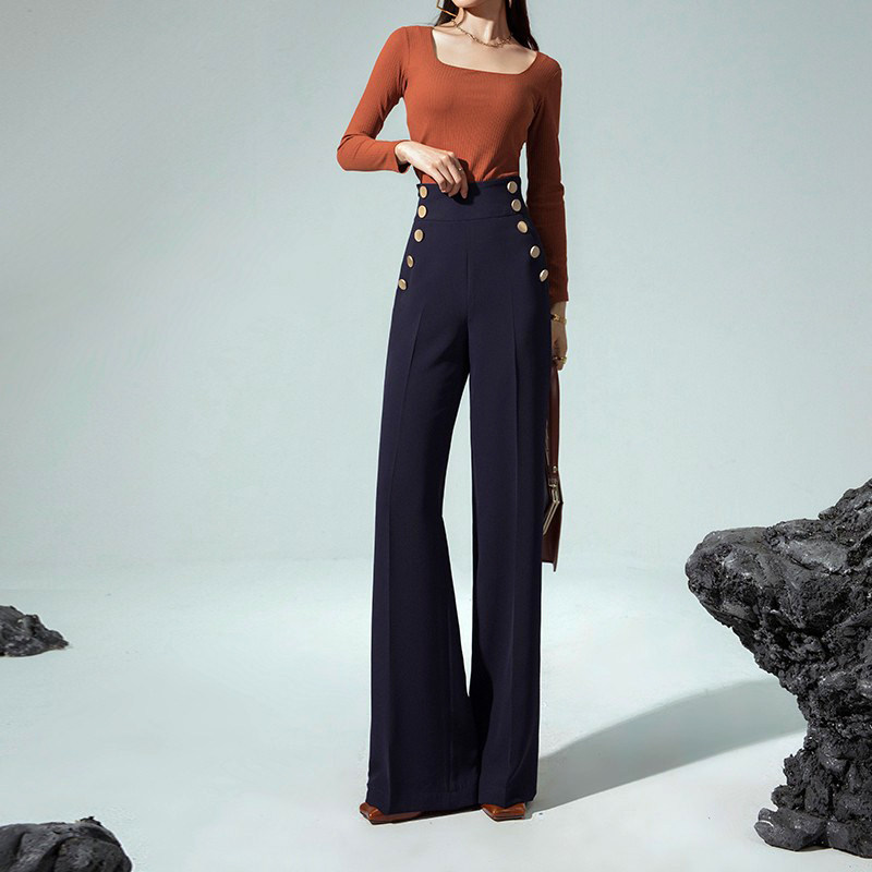 简非蓝超高腰2021秋冬毛呢阔腿裤 简非蓝休闲裤