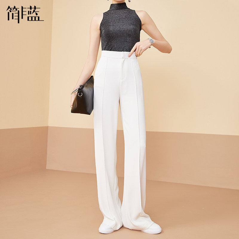 简非蓝白色高腰高级感垂感阔腿裤 简非蓝休闲裤