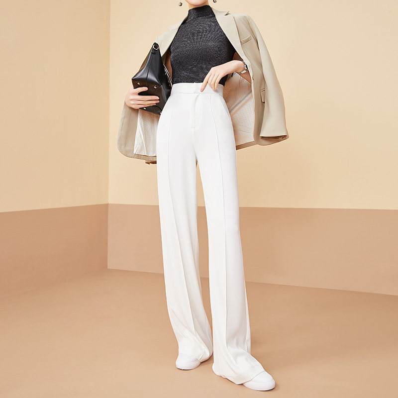简非蓝白色高腰高级感垂感阔腿裤 简非蓝休闲裤
