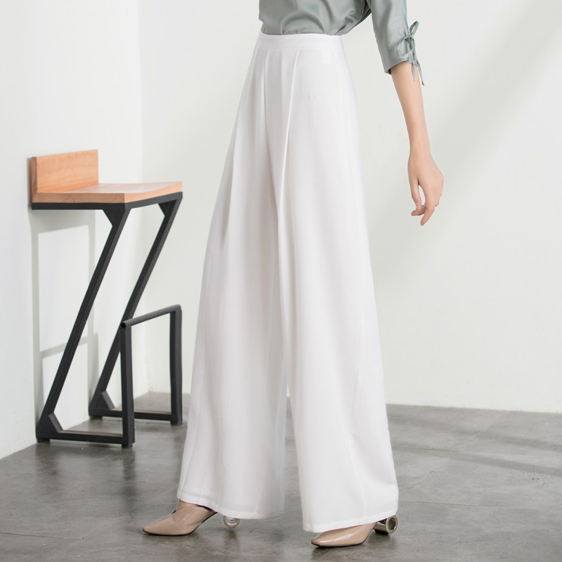 白色雪纺夏季垂感冰丝飘逸高腰裙裤 简非蓝休闲裤