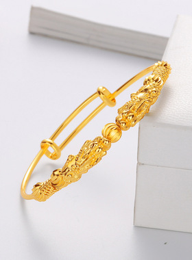 民族风立体貔貅手镯女国潮新年电镀真金保色手环创意时尚个性手饰