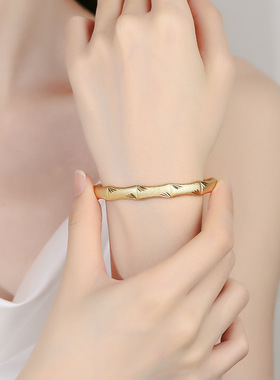 重工竹节羽毛手镯女民族中式风貔貅龙凤电镀真金手环百搭气质手饰