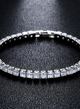 跨境铜微镶轻奢手饰网球锆石手链高级感时尚手饰正方4X4货源批发