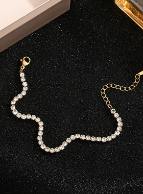 跨境热卖单排满钻锆石嘻哈爆闪女式百搭电镀微镶水晶手串网球